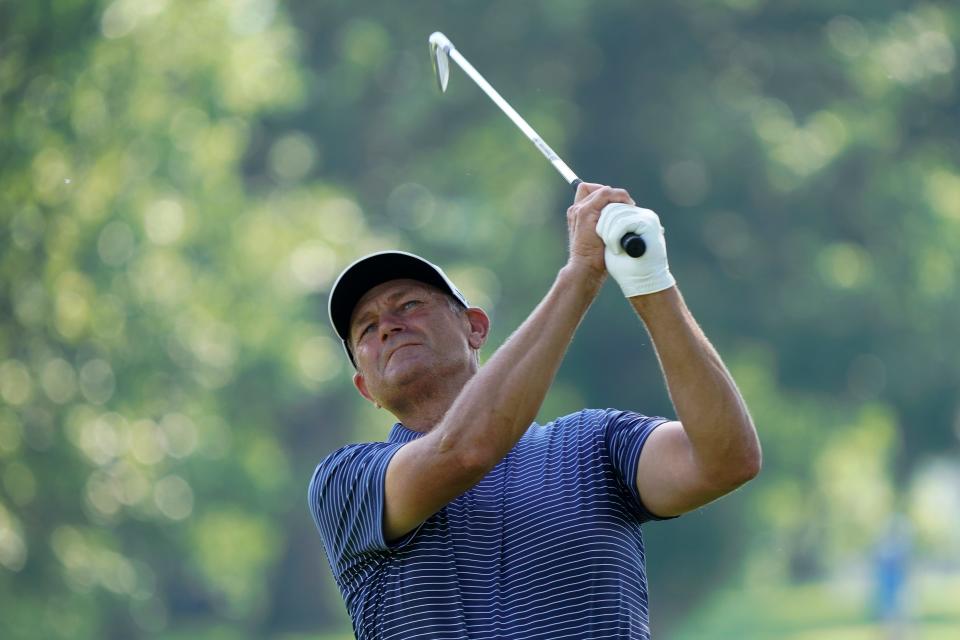 Judd Gibb hits off the second tee during the first round of the Champions Tour Principal Charity Classic golf tournament on Friday.