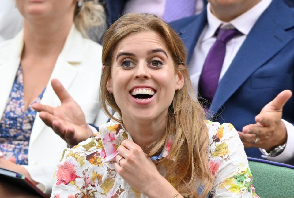 LONDON, ENGLAND - JULY 09: Princess Beatrice of York attends day nine of the Wimbledon Tennis Championships at the All England Lawn Tennis and Croquet Club on July 09, 2024 in London, England. (Photo by Karwai Tang/WireImage)