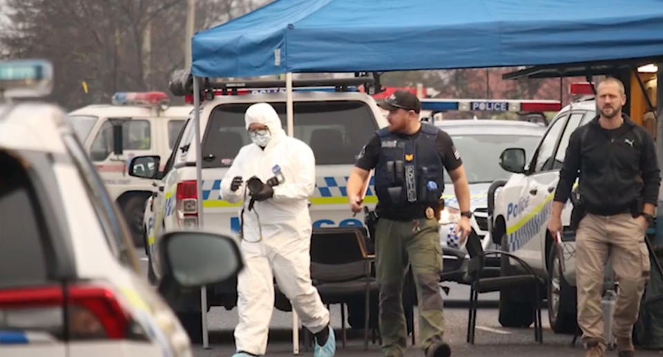 Police at the scene of the home when Gabrielle was killed by Drake. 