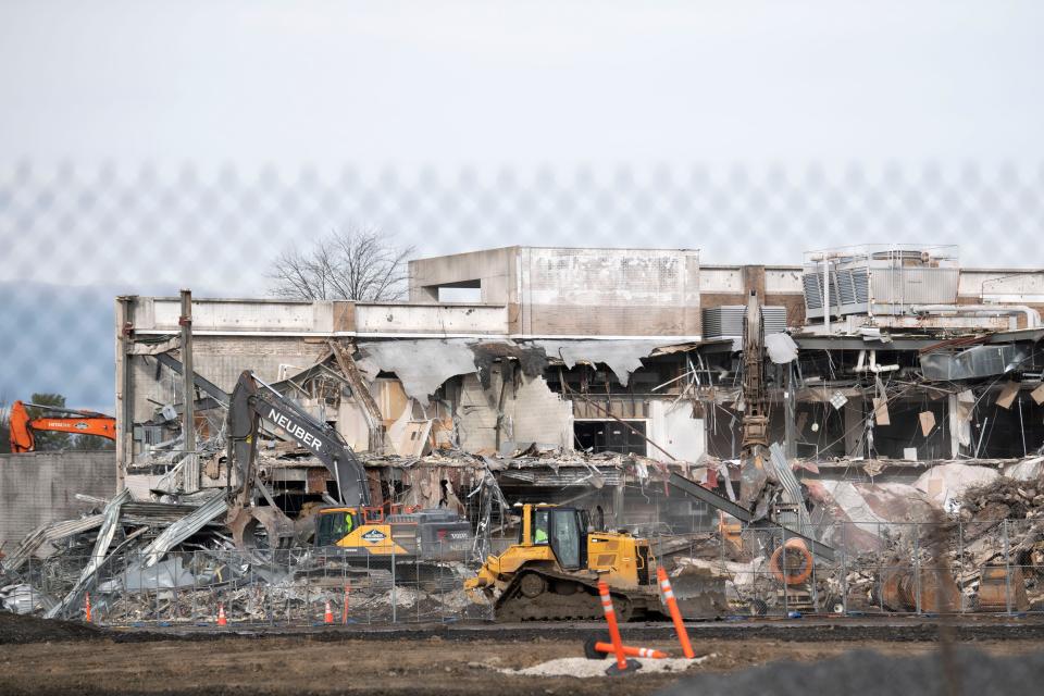 The demolition of former Boscov's at Oxford Valley Mall in Langhorne as seen on Thursday, Dec. 8, 2022. The land will host 600 new luxury apartments as the mall area is redeveloped.