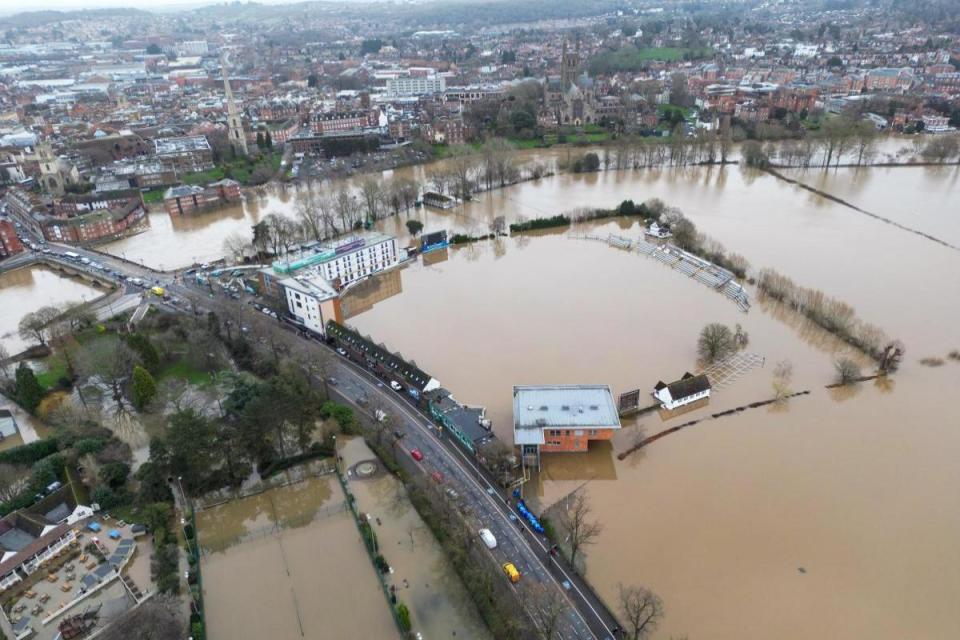 A view of Worcestershire Cricket Ground in Worcester, flooded by the River Severn, following heavy rainfall <i>(Image: PA)</i>