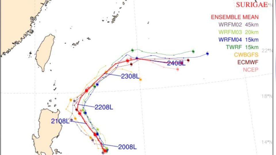 颱風「舒力基」預測路徑圖。（圖／翻攝自鄭明典臉書）