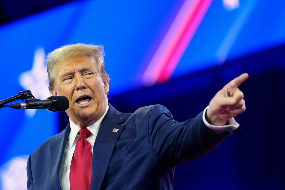 Republican presidential candidate former President Donald Trump speaks at the Conservative Political Action Conference, CPAC 2024, at National Harbor, in Oxon Hill, Md., Saturday, Feb. 24, 2024.