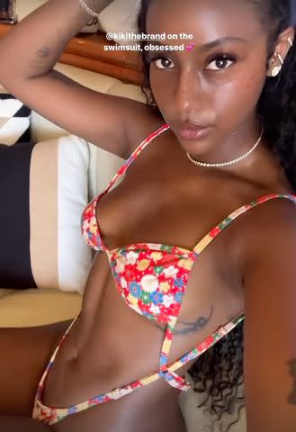 <p>Justine Skye/Instagram</p> Birthday girl Skye is "obsessed" with her bikini from Kiki the Brand.