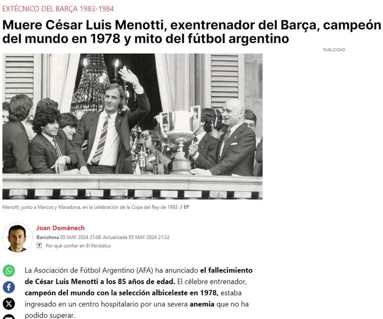 El Periódico de Catalunya despidió a César Menotti