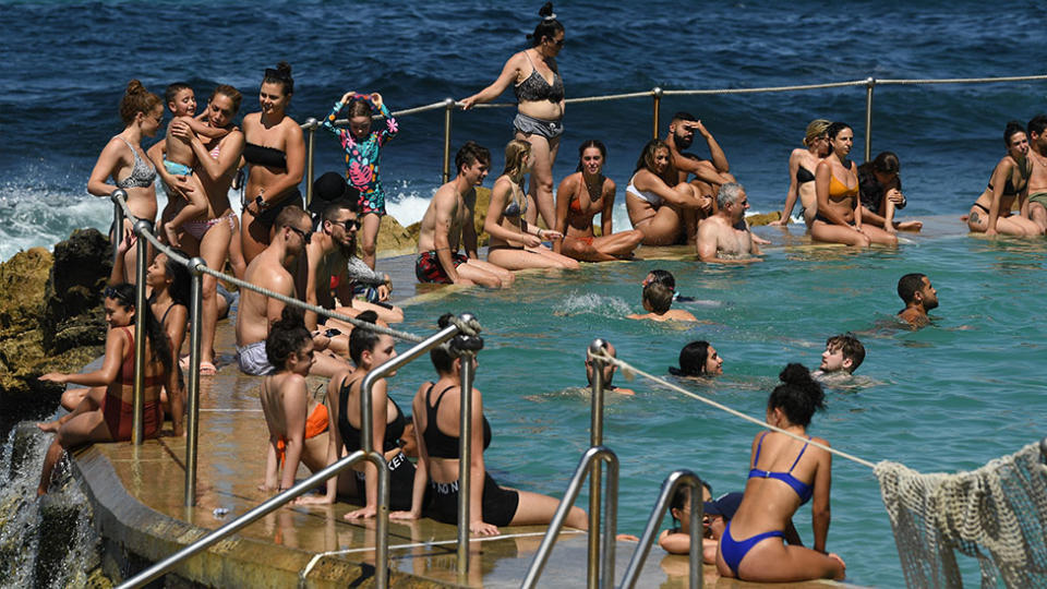 Crowds flocked to Bondi Beach for a swim on Saturday during the heatwave.