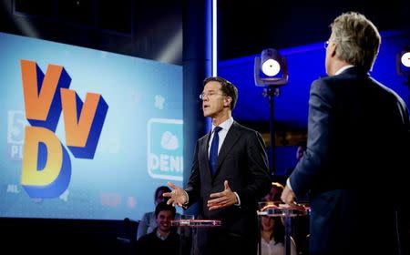 Dutch Prime Minister Mark Rutte of the VVD Liberal party attends a debate in The Hague, Netherlands, March 14, 2017. REUTERS/Robin Van Lonkhuijsen/Pool