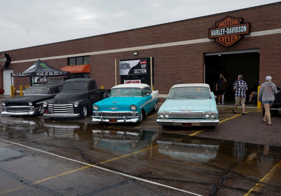 Cars on display at the Soo Foo Moto Fest during the car show at J&L Harley-Davidson in northern Sioux Falls on Saturday, July 16, 2022.