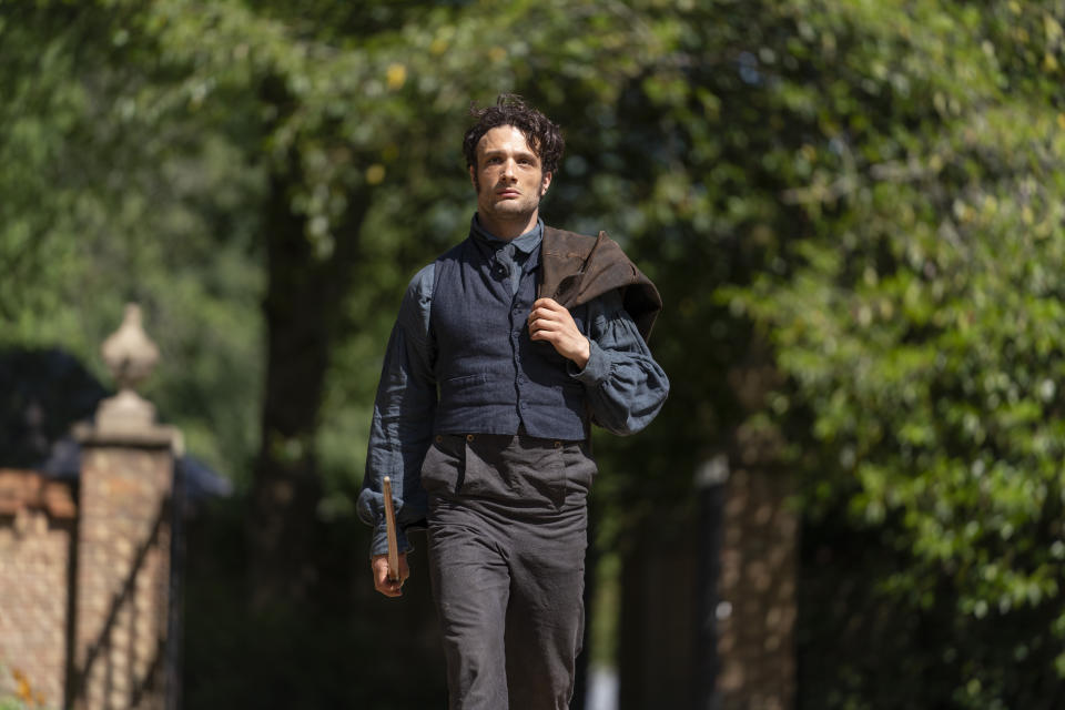 This image released by Netflix shows Cosmo Jarvis in a scene from "Persuasion." (Nick Wall/Netflix via AP)