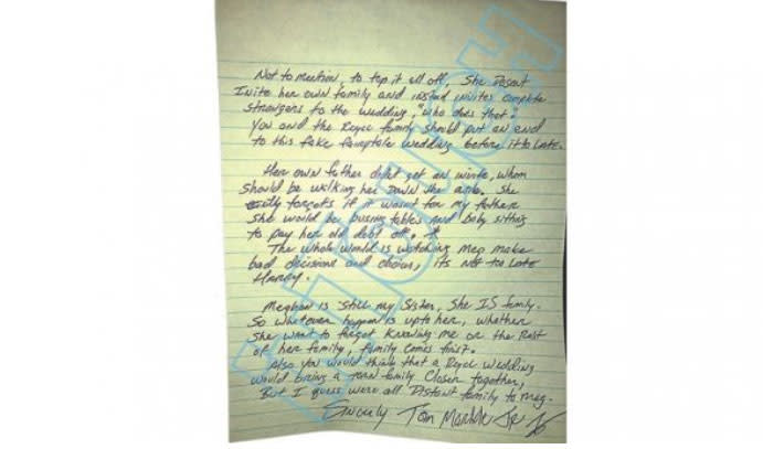 The controversial letter sent to Prince Harry. Source: 7 News/Sunrise