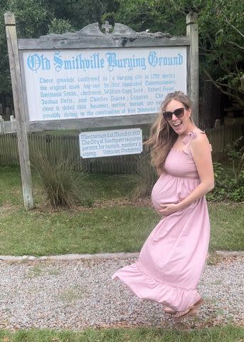 <p>Courtesy of Haley Hodge</p> Pregnant Haley Hodge poses at the Old Smithville Burying Ground in Southport, North Carolina