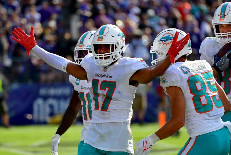 Miami Dolphins wide receiver Jaylen Waddle is in the concussion protocol. File Photo by David Tulis/UPI