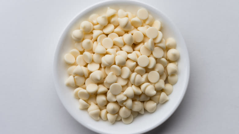 white chocolate chips in bowl