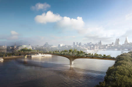 The proposed Garden Bridge is seen spanning the River Thames in this artist impression received via the Garden Bridge Trust in London, Britain August 14, 2017. Garden Bridge Trust/Fran Edwards/Handout via REUTERS