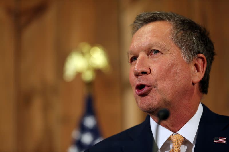 Ohio Governor John Kasich speaks as he withdraws as a U.S. Republican presidential candidate in Columbus
