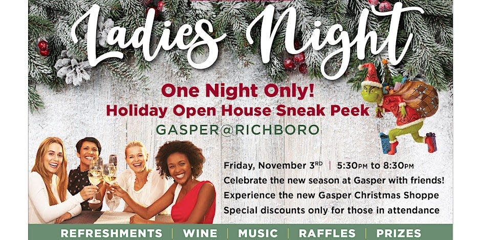 Gasper Home & Garden invites ladies to join in for a night filled with laughter, shopping, and holiday cheer.