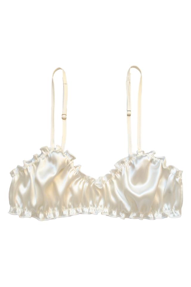  Moxy intimates Silk Ruffled Bralette and Underwear S/White:  Clothing, Shoes & Jewelry