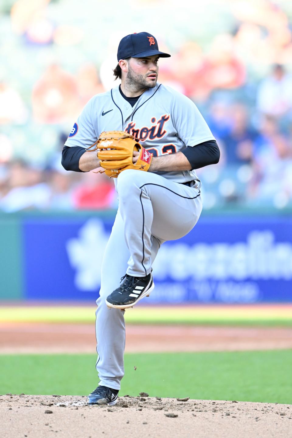 Tigers pitcher Bryan Garcia pitches in the first inning of the second game of a doubleheader against the Guardians on Monday, Aug. 15, 2022, in Cleveland.