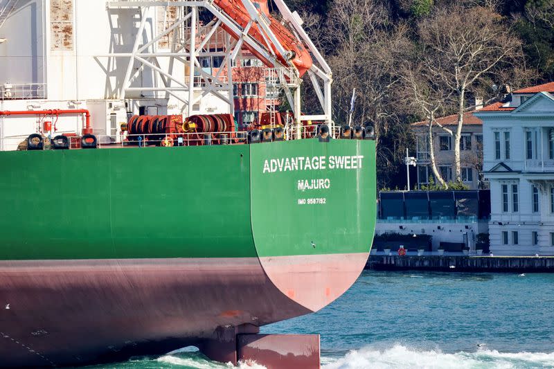 FILE PHOTO: Marshall Islands-flagged oil tanker Advantage Sweet at Marmara sea near Istanbul