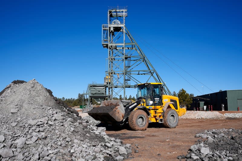 A uranium ore pile is the first to be mined at the Energy Fuels Inc. uranium Pinyon Plain Mine Wednesday, Jan. 31, 2024, near Tusayan, Ariz. The largest uranium producer in the United States is ramping up work just south of Grand Canyon National Park on a long-contested project that largely has sat dormant since the 1980s. (AP Photo/Ross D. Franklin) | Ross D. Franklin