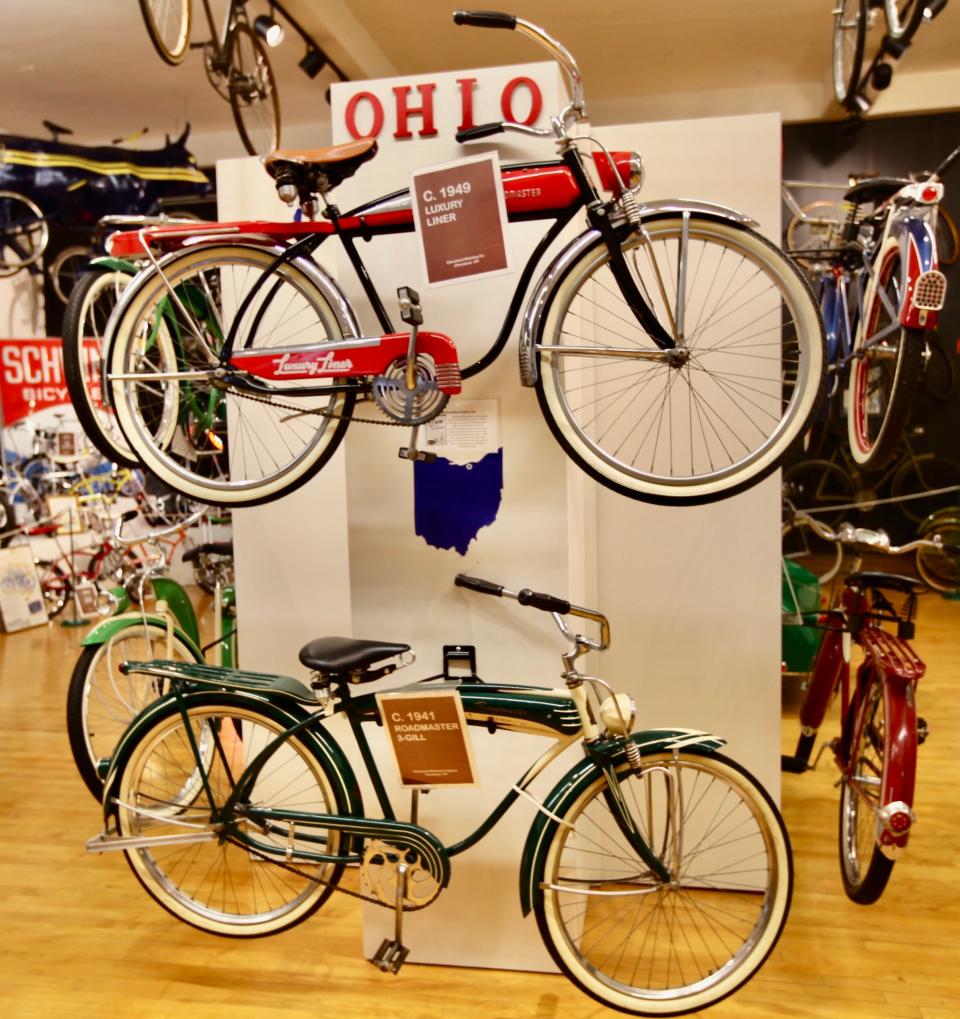 This exhibit at the Bicycle Museum of America features bicycles built in Ohio.