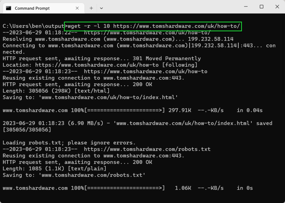 Download Files from the Windows Command Line with Wget