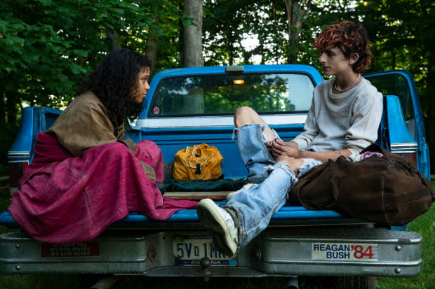 Maren and Lee on the road in a 'borrowed' truck from the supermarket guy, who, of course, has that bumper sticker.<p>Photo: Yannis Drakoulidis/Courtesy of Metro Goldwyn Mayer Pictures</p>