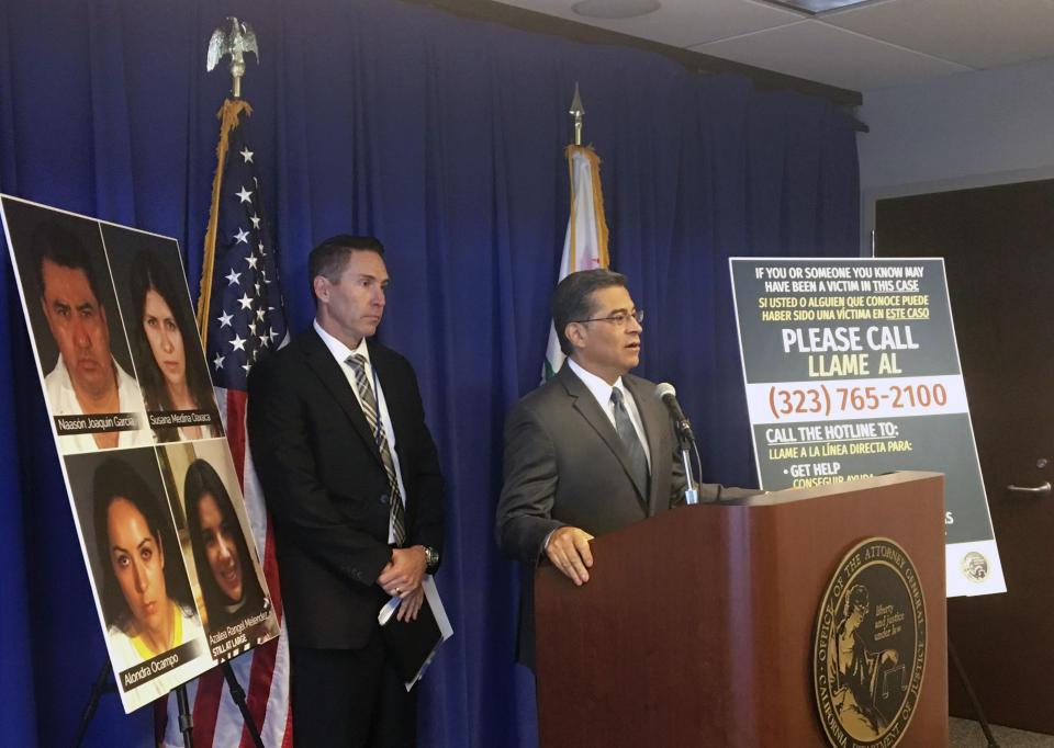 California Attorney General Xavier Becerra speaks to reporters in Sacramento, Calif. on Thursday, June 6, 2019. Becerra appealed for information about sexual abuse allegations against Naasón Joaquín García, the leader of La Luz del Mundo church. Authorities arrested JoaquÌn GarcÌa and two co-defendants in Los Angeles on Tuesday. (AP Photo/Andrew Oxford)