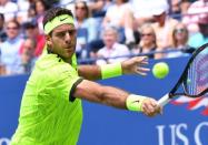 5, 2016; New York, NY, USA; Juan Martin Del Potro of Argentina hits to Dominic Thiem of Austria on day eight of the 2016 U.S. Open tennis tournament at USTA Billie Jean King National Tennis Center. Mandatory Credit: Robert Deutsch-USA TODAY Sports