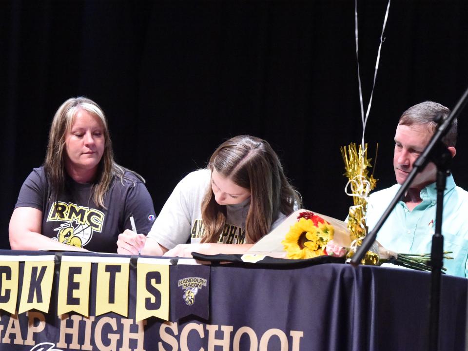 Bailey Talley officially committed to Randolph-Macon College in Ashland. The Buffalo Gap senior will play softball while studying biology.