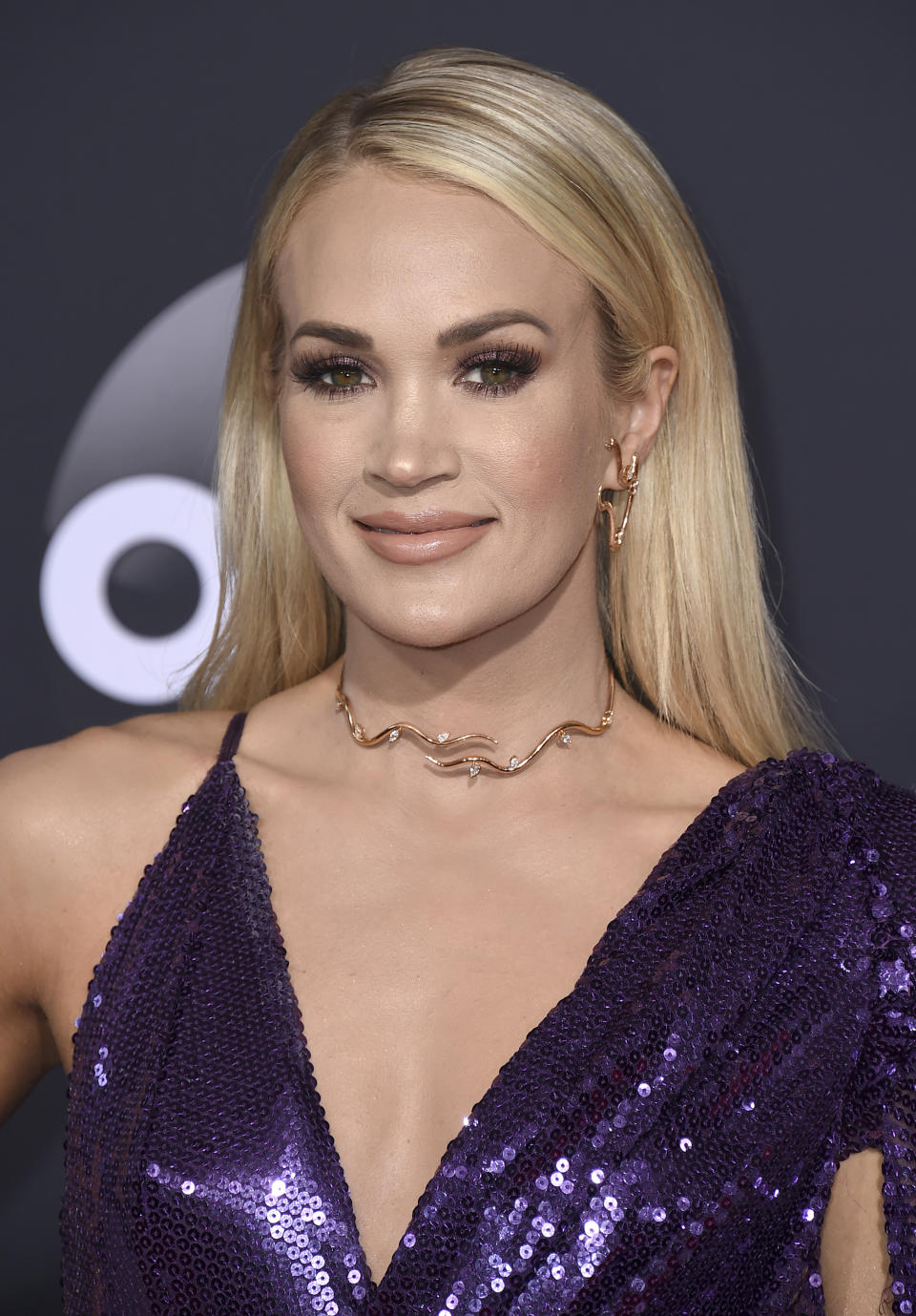 FILE - In this Nov. 24, 2019 file photo, Carrie Underwood arrives at the American Music Awards in Los Angeles. Underwood's 5-year-old son provided the adorable vocals on “Little Drummer Boy,” one of the 11 tracks on the country superstar’s new Christmas album, “My Gift,” out Friday, Sept. 25, 2020. (Photo by Jordan Strauss/Invision/AP, File)