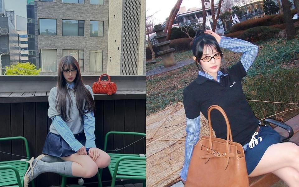 要完整「Geek Chic」的造型絕對不能忘記的Miu Miu Polo衫【圖片來源：Instagram @min.nicha , @for_everyoung10】