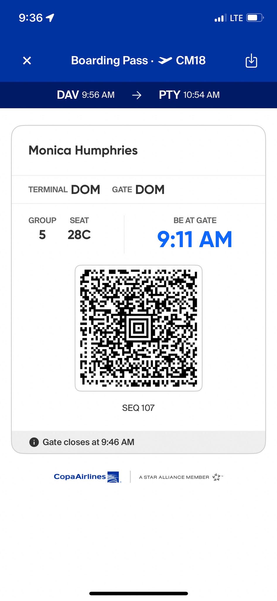 A screenshot of the author's boarding pass.