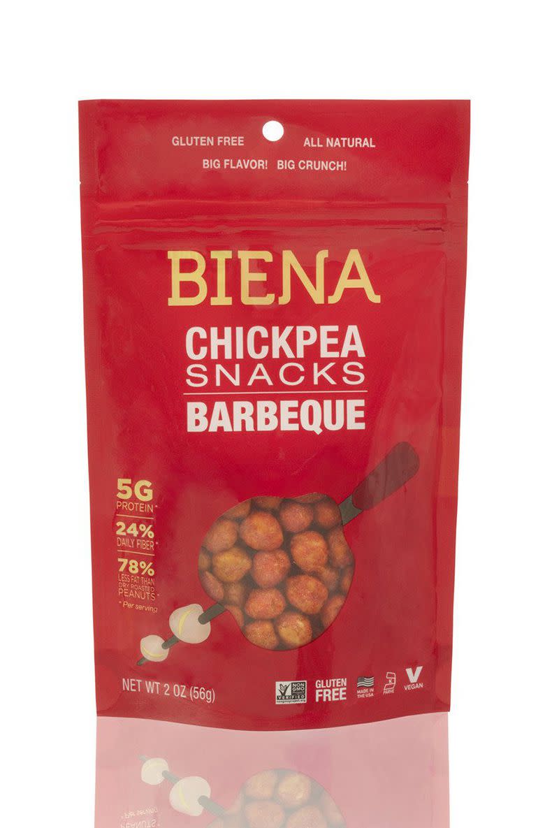 <p>$22 for an 8-pack</p><p><a rel="nofollow noopener" href="https://www.amazon.com/Biena-Roasted-Chickpea-Snacks-Ounce/dp/B06VY7ZBYW/?th=1" target="_blank" data-ylk="slk:SHOP NOW;elm:context_link;itc:0;sec:content-canvas" class="link ">SHOP NOW</a></p><p>Instead of putting chips out, treat your kids to some filling BBQ chickpea snacks from <a rel="nofollow noopener" href="https://www.amazon.com/stores/node/7642943011?_encoding=UTF8&field-lbr_brands_browse-bin=Biena&ref_=bl_dp_s_web_7642943011" target="_blank" data-ylk="slk:Biena;elm:context_link;itc:0;sec:content-canvas" class="link ">Biena</a> instead. They're crunchy, filling, and best of all, much healthier than other store-bought options.</p>