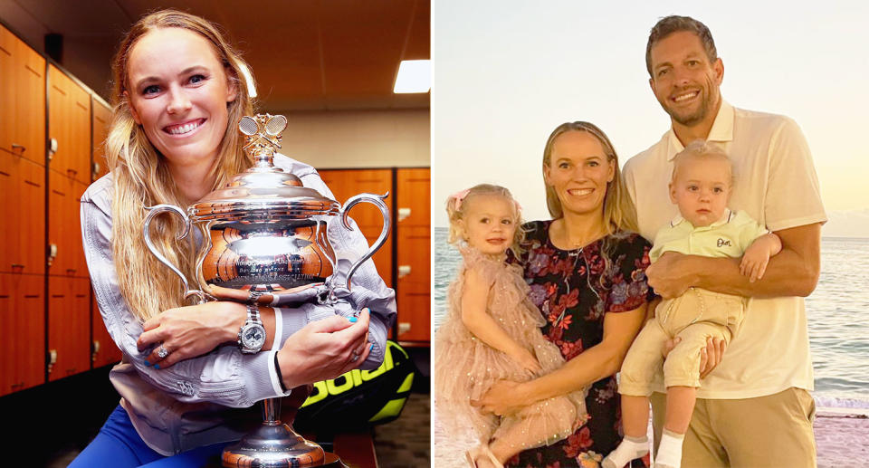 Pictured here, Caroline Wozniacki, her husband and two children.