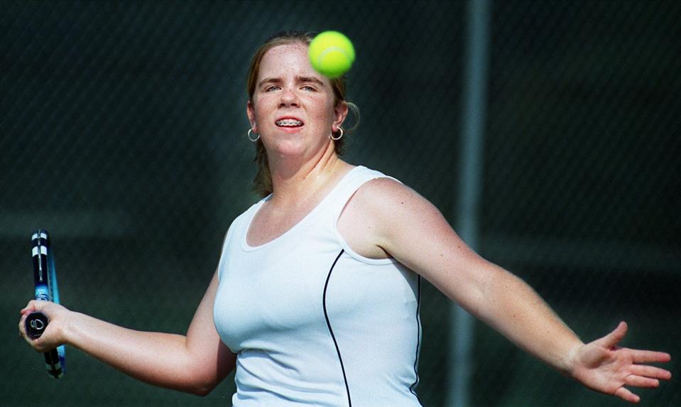 Terry Sanford's No. 1 singles player, Lisa Suggs, beat her Purnell Swett opponent  6-0, 6-0, in Tuesday's match at Terry Sanford High School in 2001.