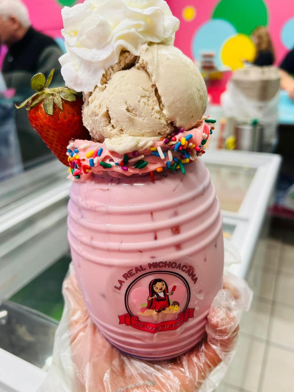 This strawberry ice cream drink is one of the menu items at El Chamoy in Sioux Falls.