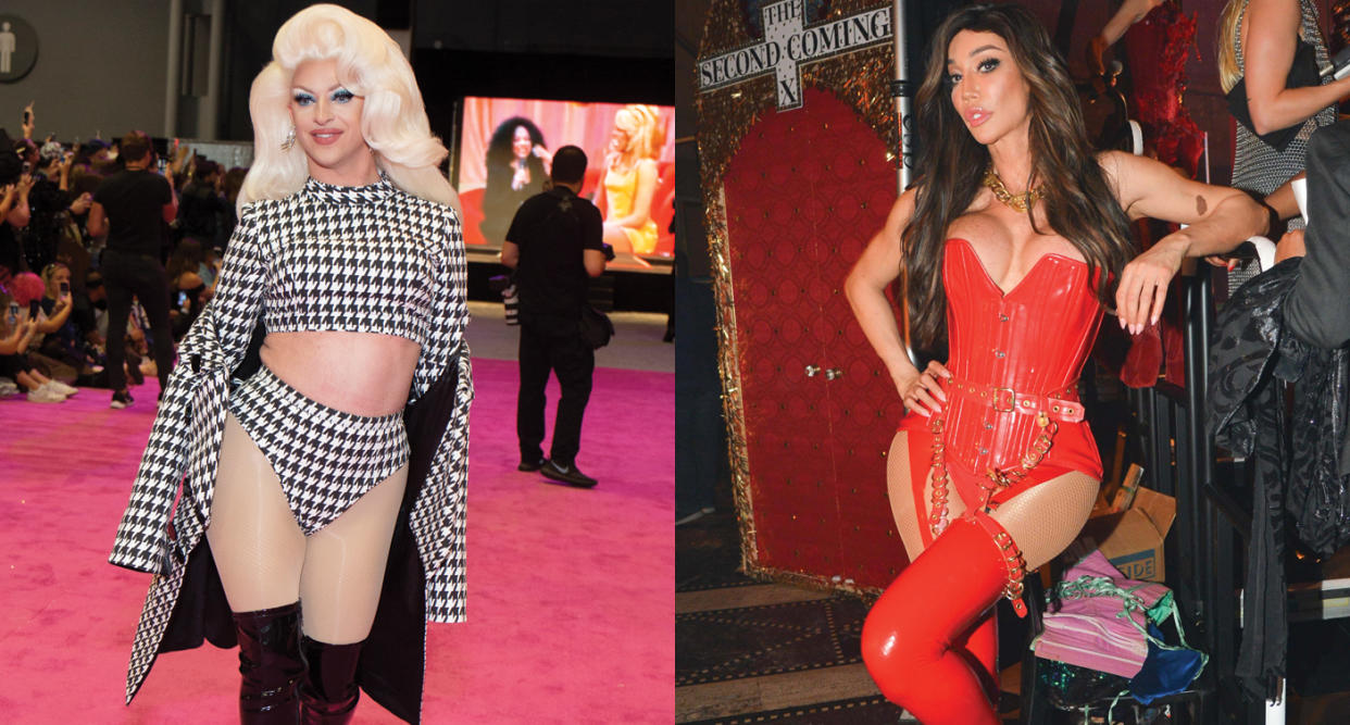 Miz Cracker, left, as seen over the weekend at RuPaul's DragCon NYC, and Yasmine Petty, right, at Life Ball 2018 in Austria. (Photo: Getty Images)