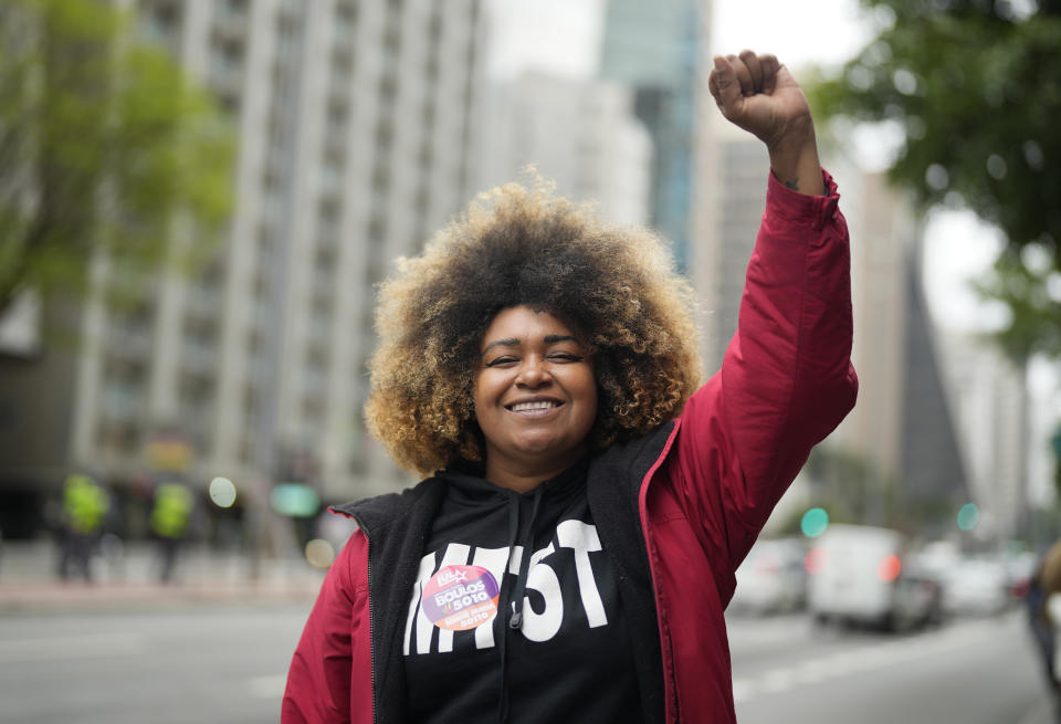 FILE - State legislative candidate Ediane Maria Nascimento, leader of the Homeless Workers Movement poses for a picture in Sao Paulo, Brazil, Thursday, Sept. 29, 2022. Brazil's general elections are scheduled for Oct. 2. A migrant from the northeastern state of Pernambuco, Nascimento is a single mother of four. Nascimento has worked her entire life as a housekeeper and, as she noted in an interview, could become the first one to ever occupy a seat in Sao Paulo state's legislature. (AP Photo/Andre Penner, File)