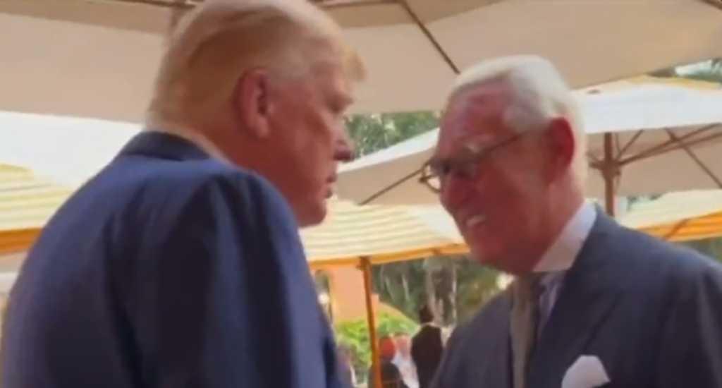 Roger Stone meets with his longtime friend Donald Trump at the former president’s Mar-a-Lago resort (Twitter - Zachary Petrizzo)