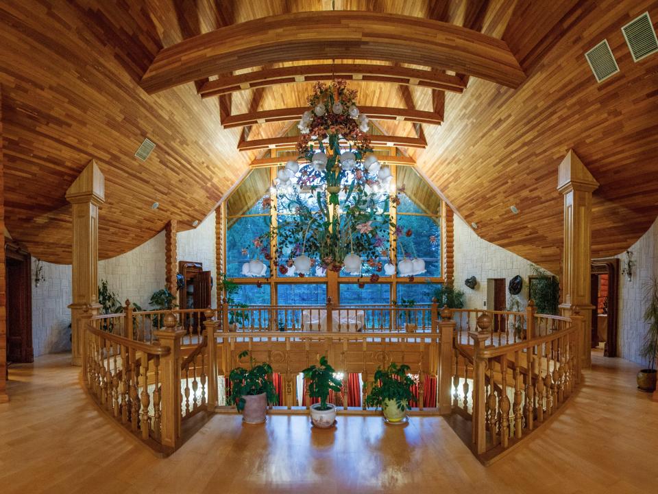 An interior shot of Medvedchuk's dacha featuring a floor-to-ceiling window.