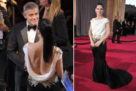 Ein schöner Rücken kann zum Glück auch entzücken! Von vorn sah Schauspielerin Sandra Bullock in ihrer Marchesa-Robe im Two-Tone-Style nämlich irgendwie ein bisschen daneben aus. Aber von hinten (und mit George Clooney): ein Träumchen!