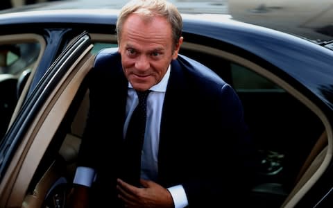 European Council President Donald Tusk arrives at the presidential palace for a meeting with Cyprus' President Nicos Anastasiades in divided capital Nicosia - Credit: &nbsp;Petros Karadjias/AP