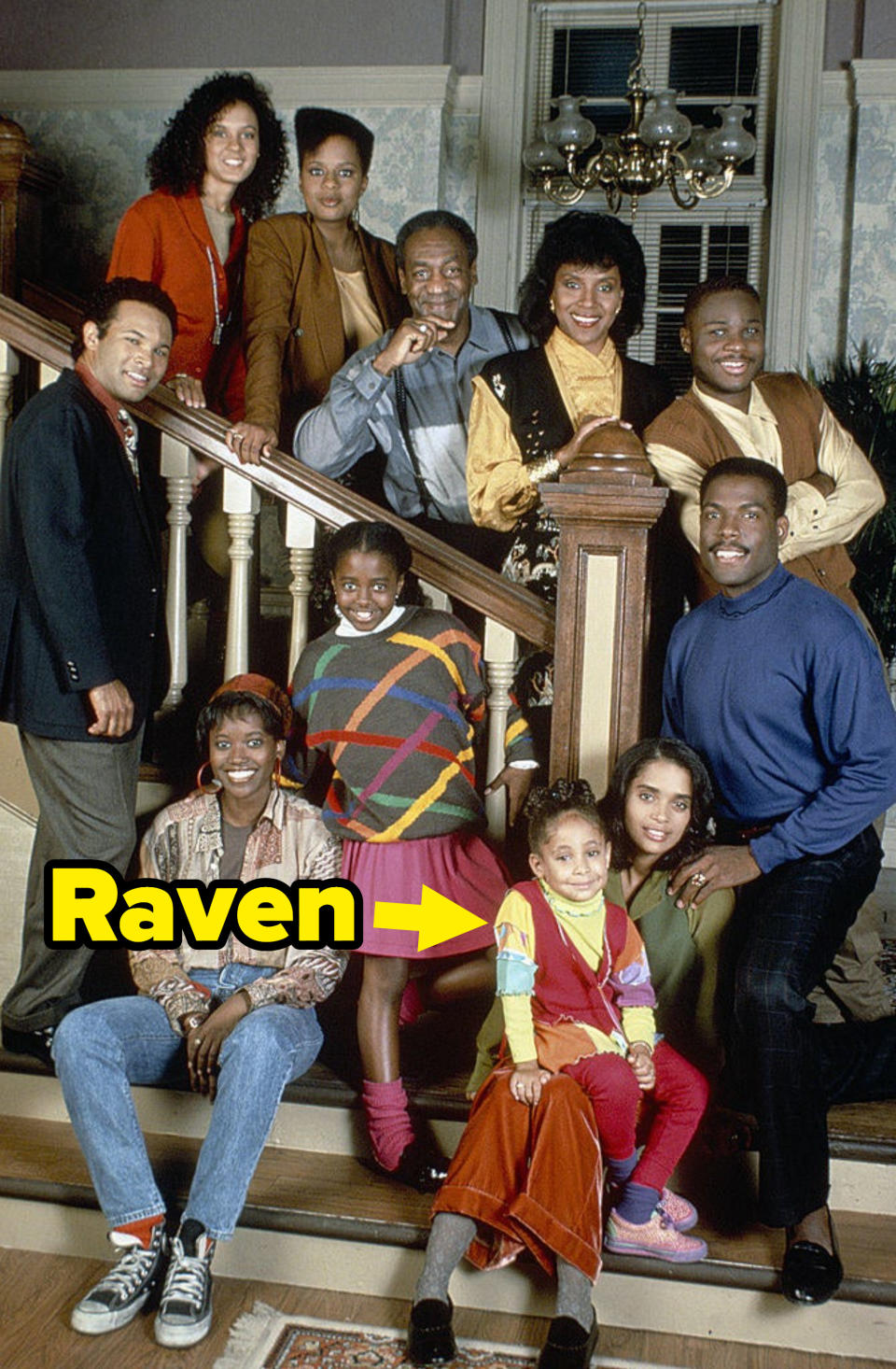 A photo of the cosby show cast including a 6-year-old raven