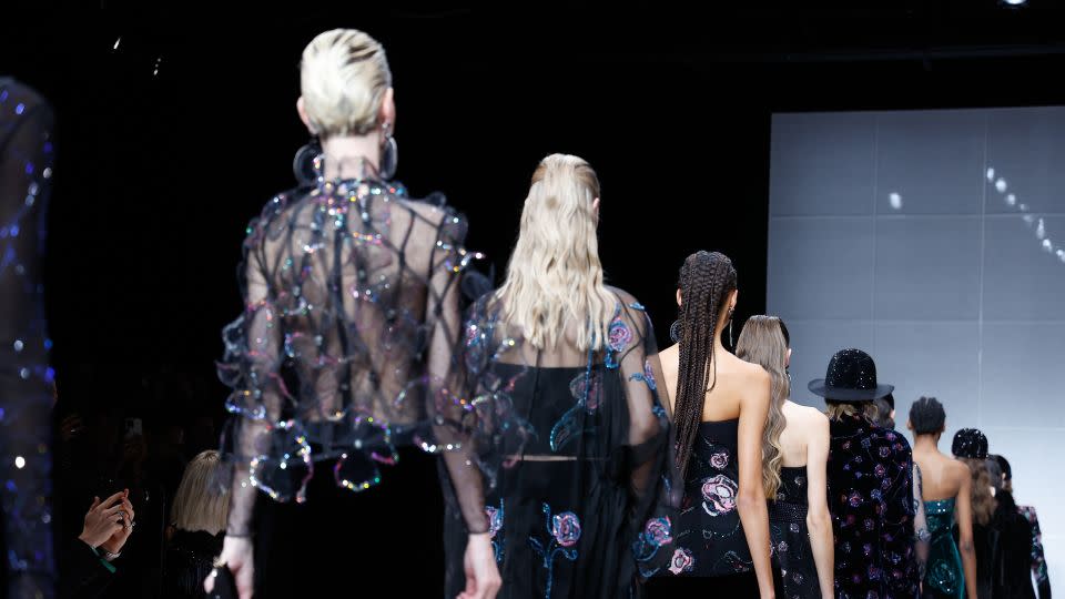 Dark shades with delicate bejewelled embellishments on the runway at Giorgio Armani. - Aitor Rosas Sune/WWD/Getty Images