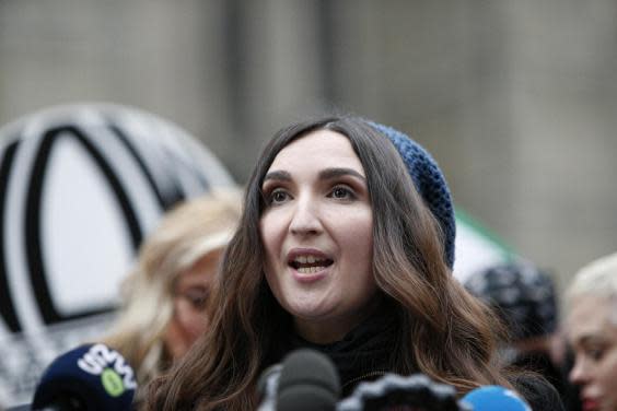 Sarah Ann Masse speaks at a press conference outside the court on 6 January 2020 in New York City, on day one of Harvey Weinstein's trial. (Kena Betancur/Getty Images)