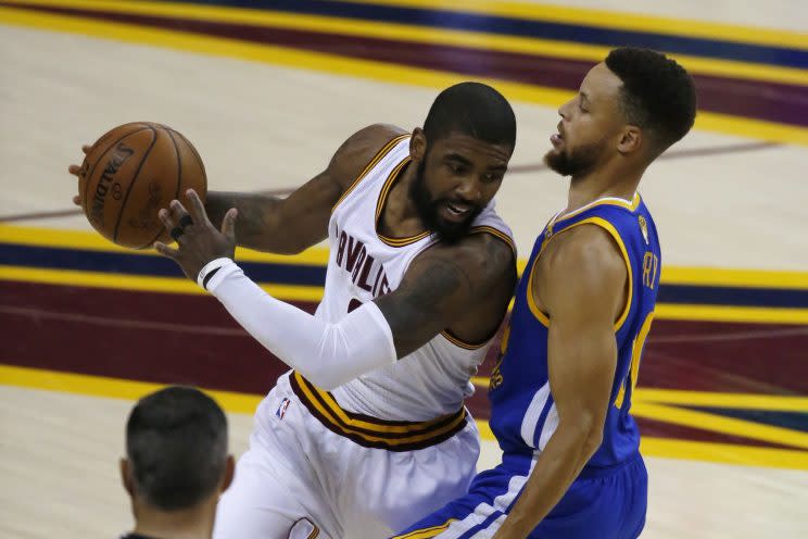 Kyrie Irving and the Cleveland Cavaliers looked tired to end Game 3. (AP)