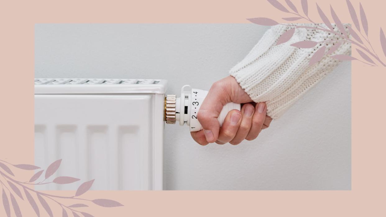   Woman turning on radiator to demonstrate 6 Dangerous viral heating hacks to avoid. 