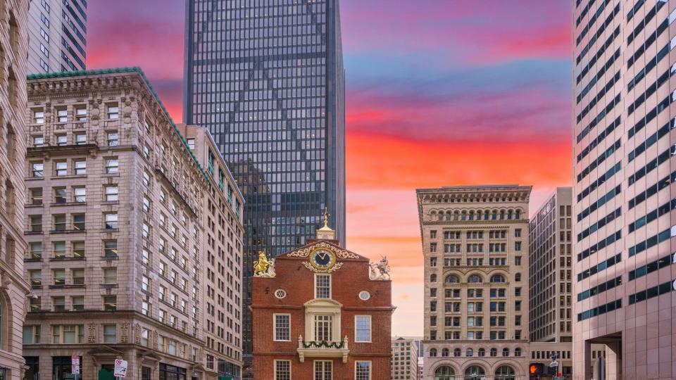 Boston Old state house during a winter sunset