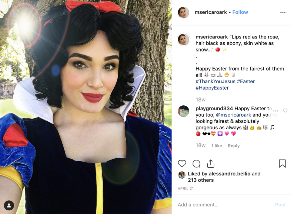 Erica Roarke as Disney's Snow White. Image: Instagram (@msericaroark)